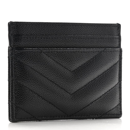 Saint Laurent Grain De Poudre Matelasse Chevron Monogram Credit Card Case Black 3 of 8
