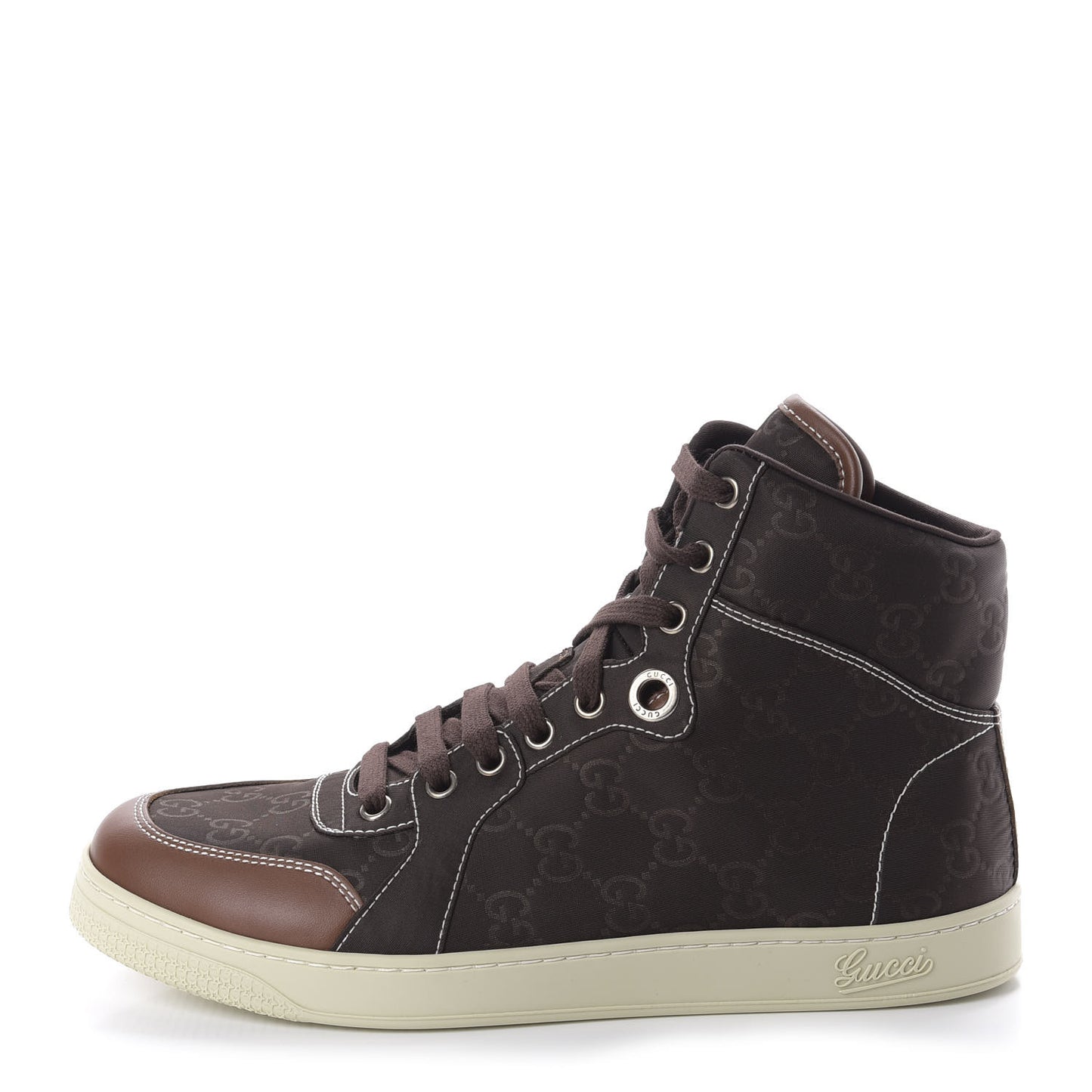Nylon Monogram Mens High Top Sneakers 5 Cocoa