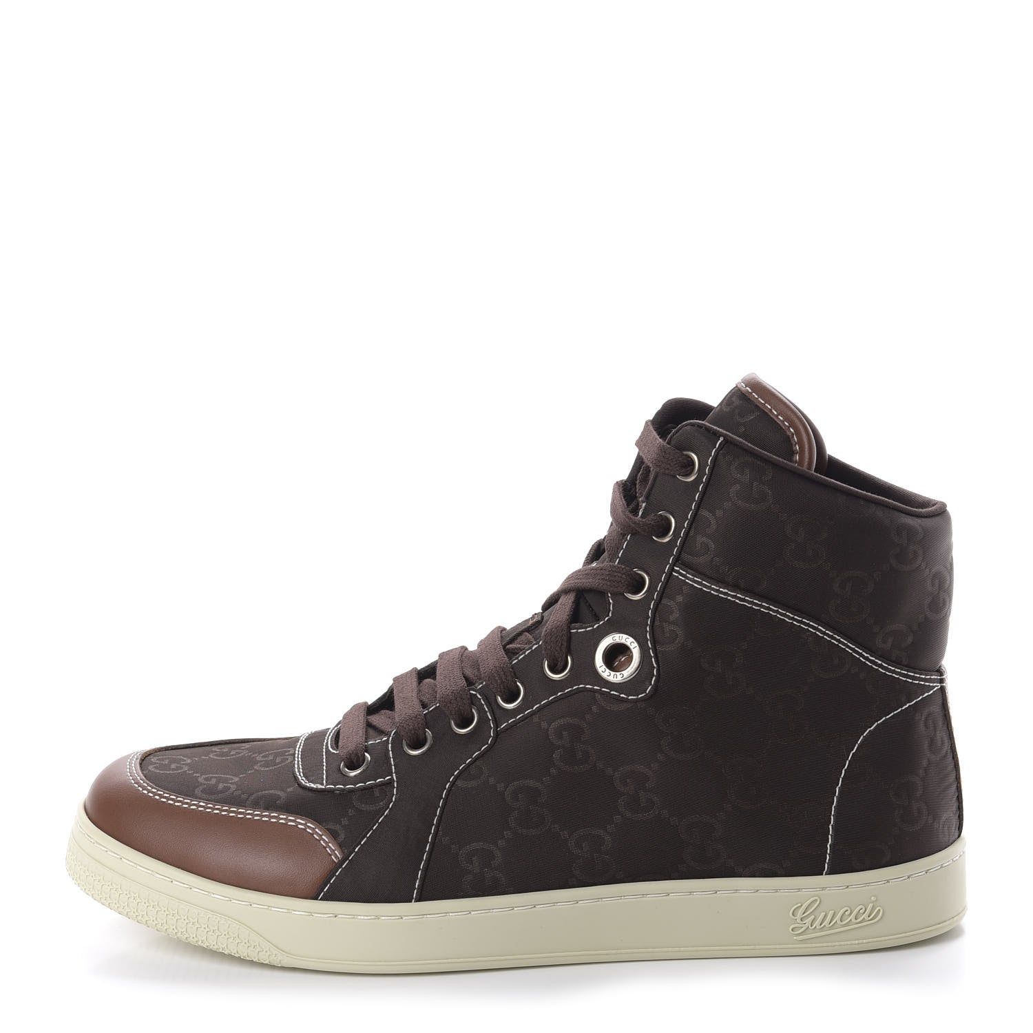 Gucci Nylon Monogram Mens High Top Sneakers 5 Cocoa 1 of 9