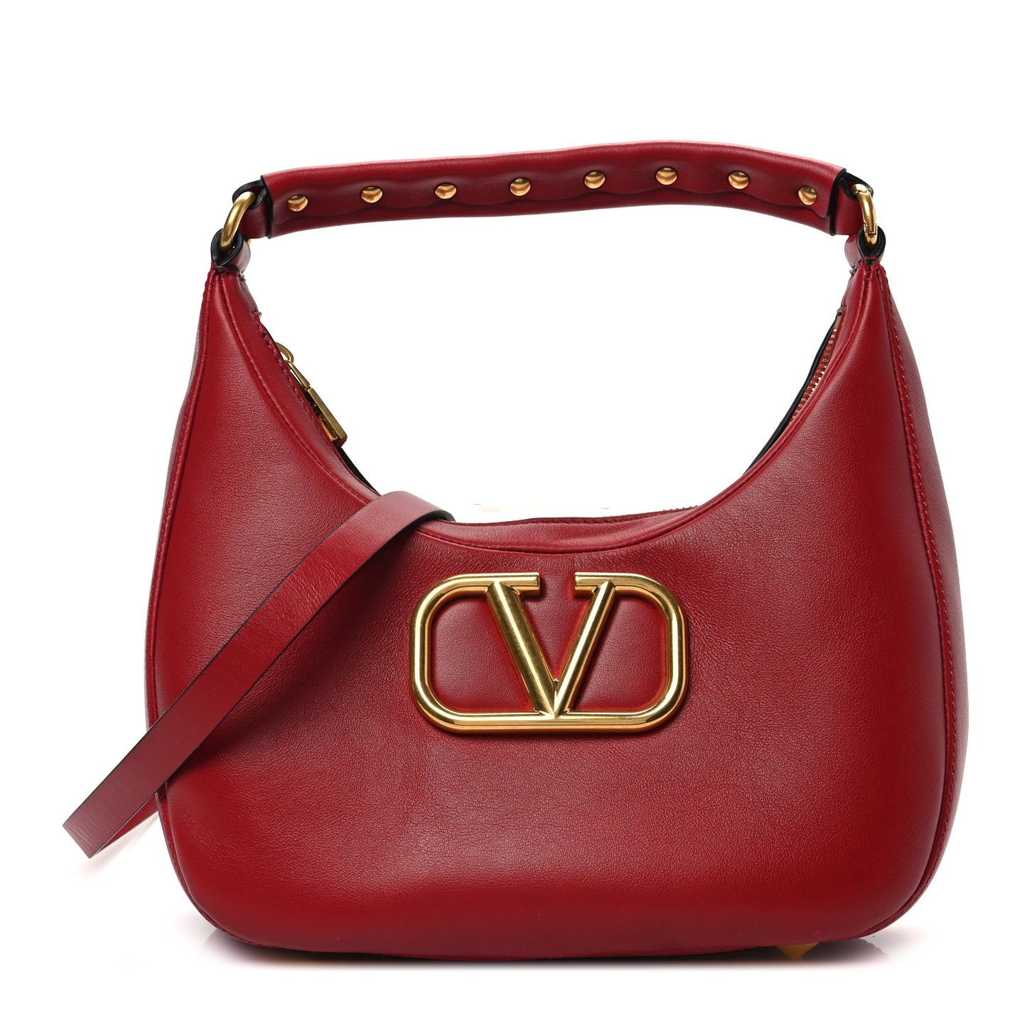 Calfskin Stud Sign Zip Hobo Rosso Valentino