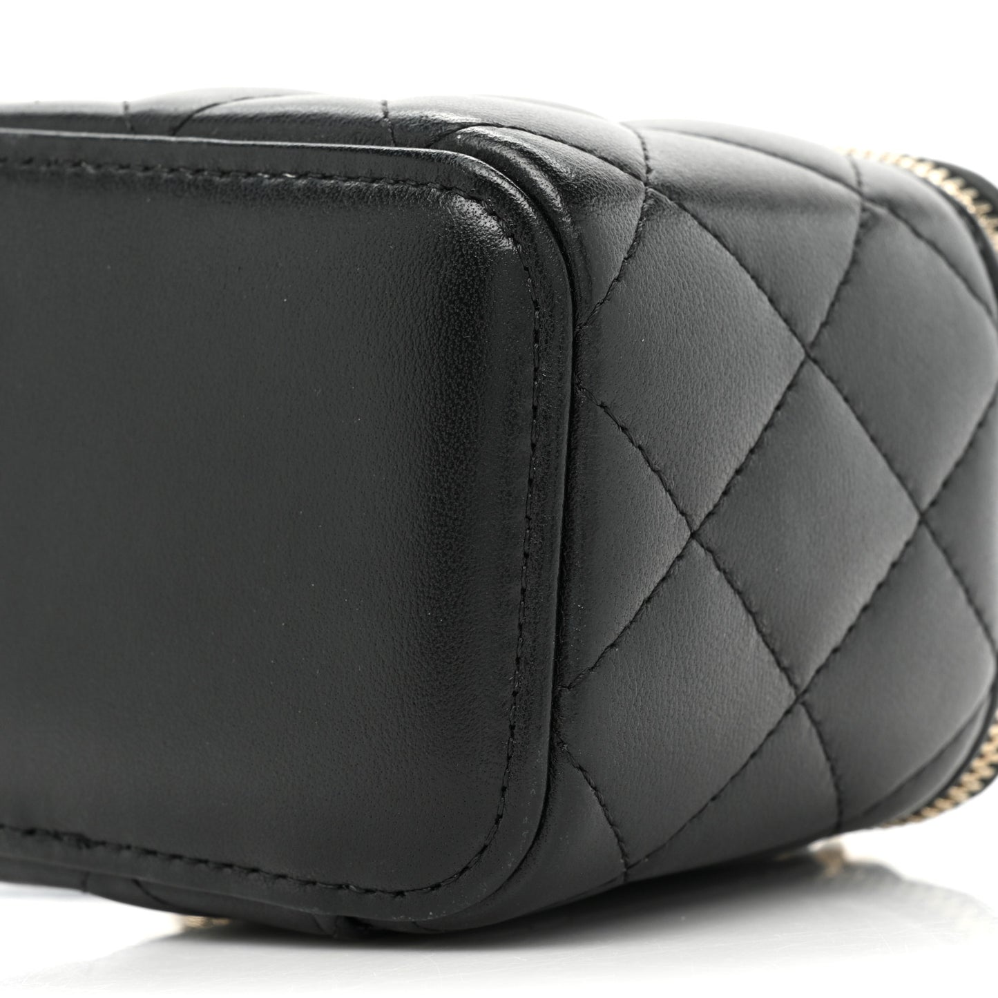 Lambskin Quilted Top Handle Mini Vanity Case With Chain Black