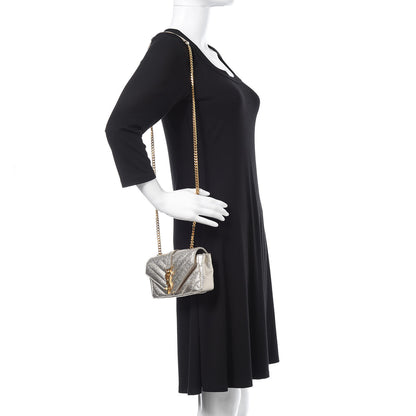 Saint Laurent Metallic Nappa Matelasse Chevron Classic Monogram Baby Chain Bag Gold 2 of 12