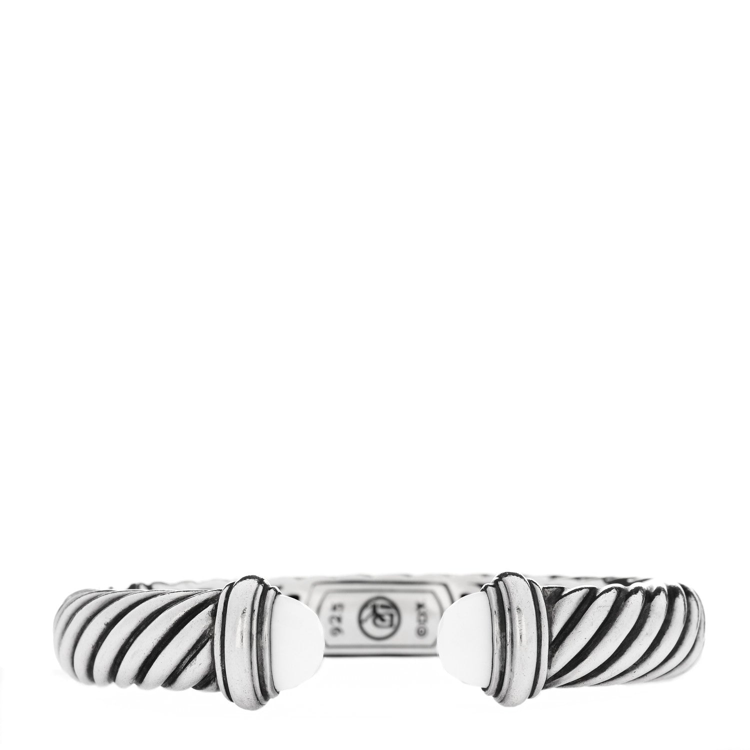 David Yurman Sterling Silver White Agate 10mm Sculpted Cable Bracelet 1 of 3