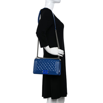 Chanel Patent Calfskin Quilted Medium Plexiglass Boy Flap Blue 2 of 10