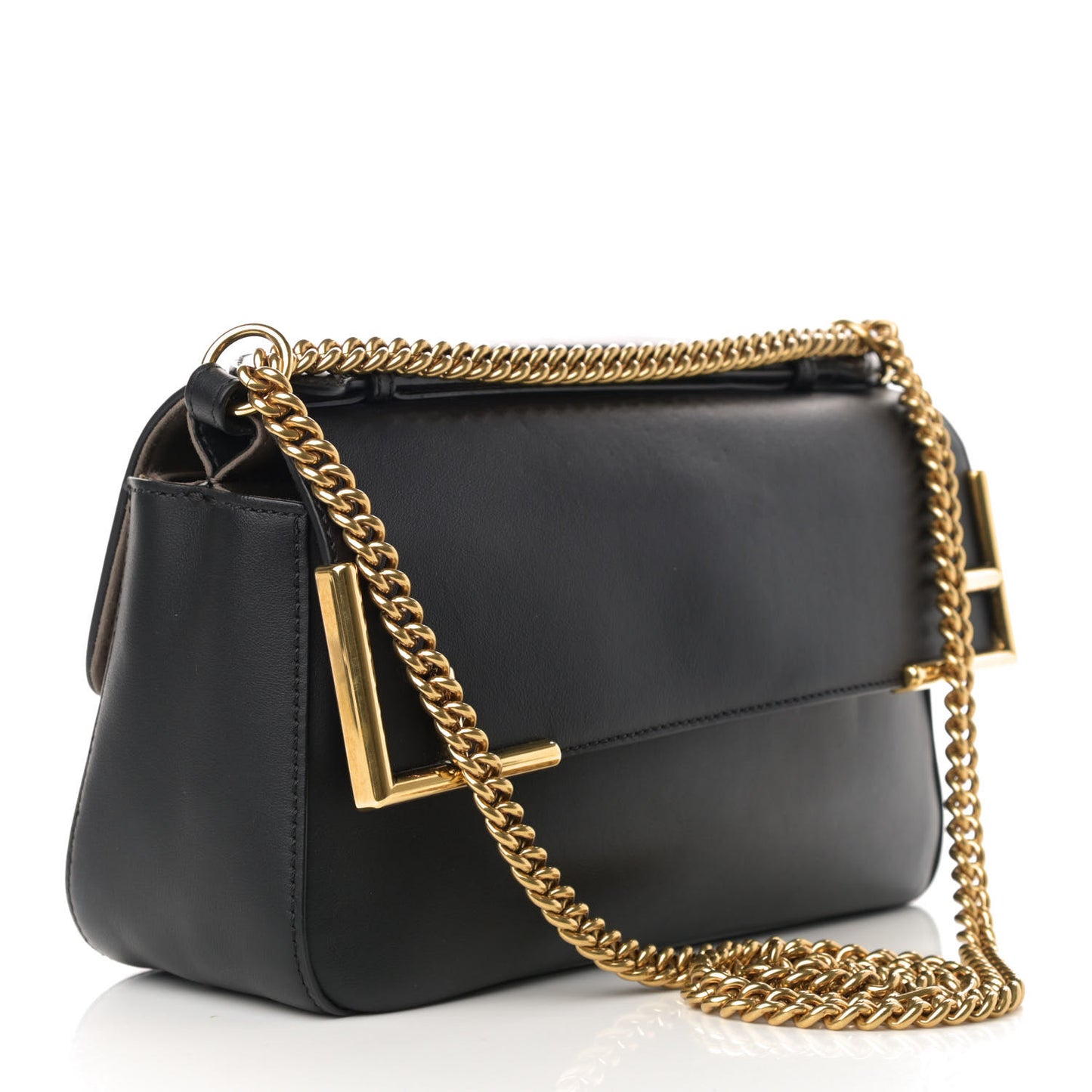 Vitello Grace Glazed Fabric FF 1974 Double F Shoulder Bag Black Mogano Panna