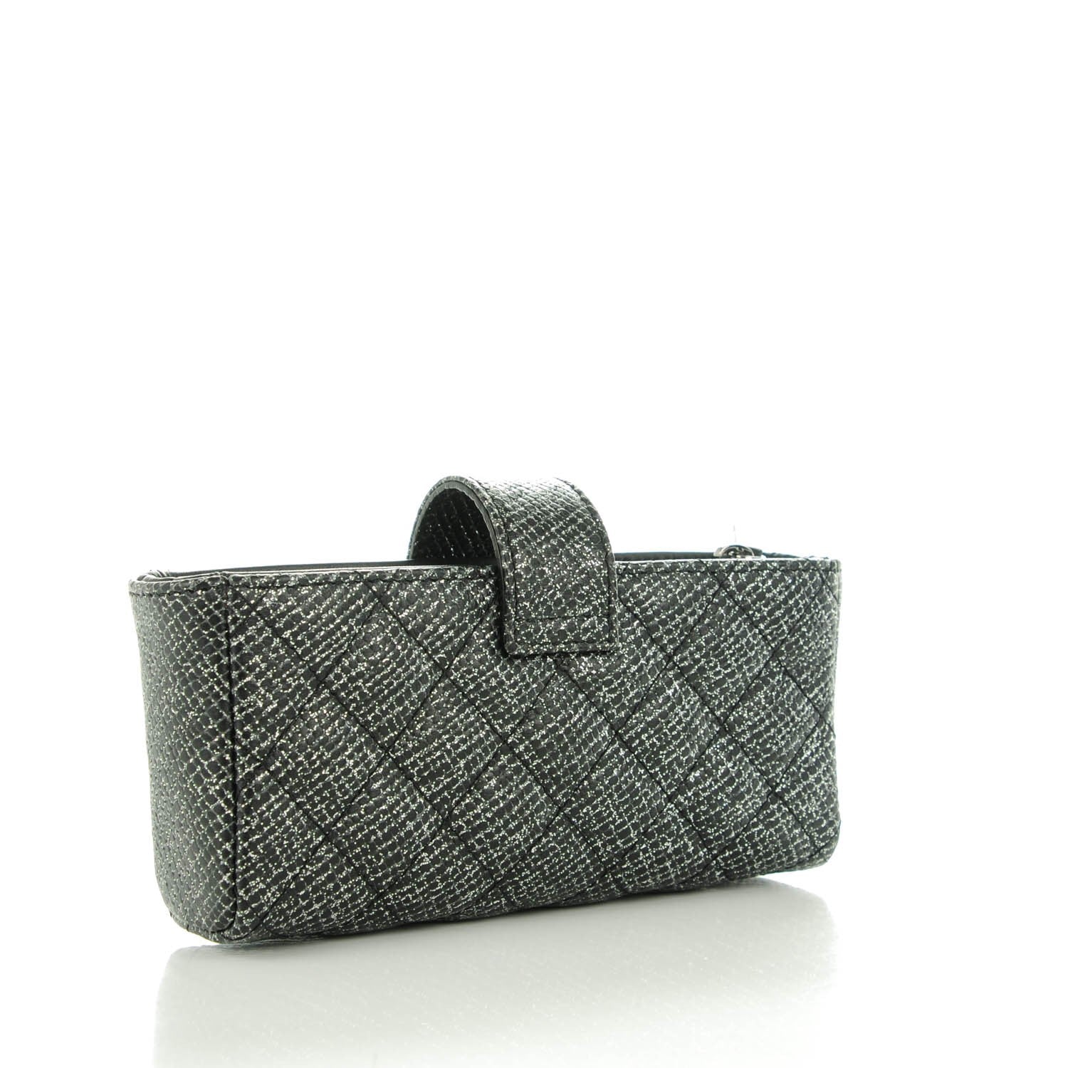 Chanel Glittered Calfskin Quilted Mini Phone Holder Clutch Black 3 of 8