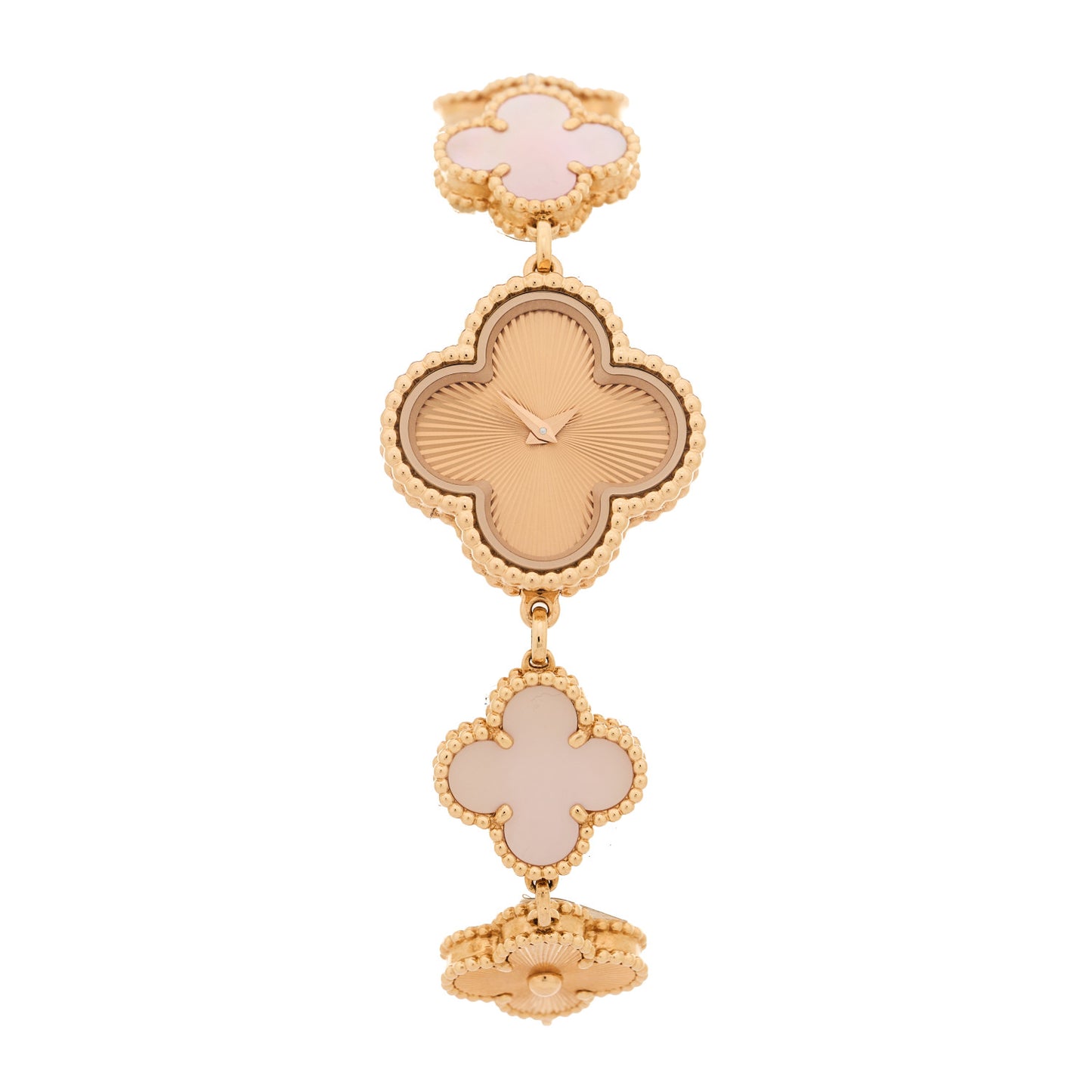 18K Rose Gold Mother of Pearl Guilloche 23mm Sweet Alhambra Quartz Watch