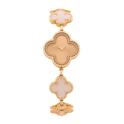 Van Cleef & Arpels 18K Rose Gold Mother of Pearl Guilloche 23mm Sweet Alhambra Quartz Watch 1 of 5