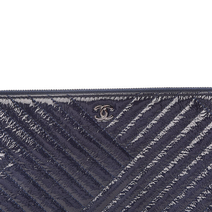 Chanel Distressed Patent Chevron Quilted Medium CC Crossing Cosmetic Case Blue 8 of 10