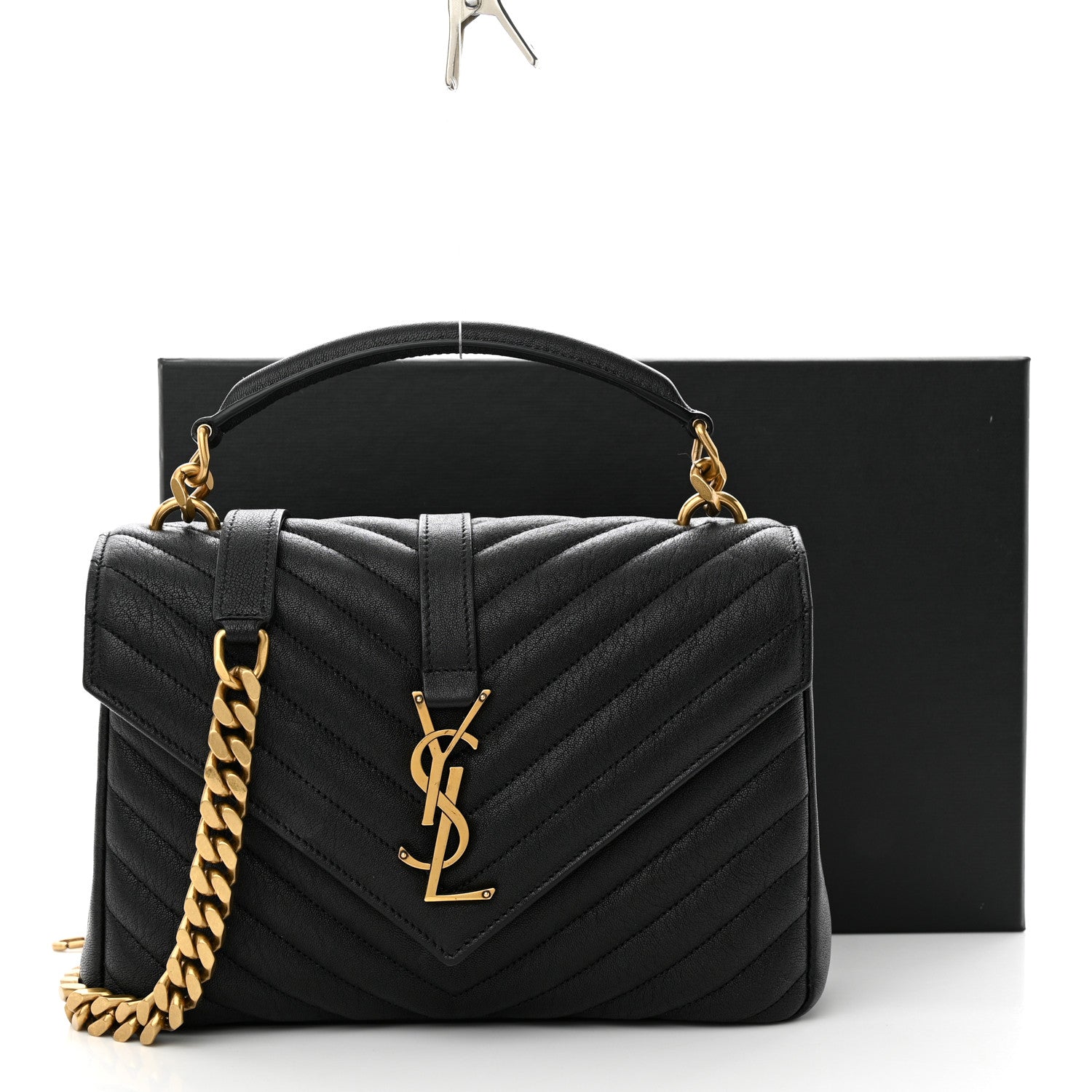 Saint Laurent Sheepskin Matelasse Chevron Monogram Medium College Bag Black 11 of 11