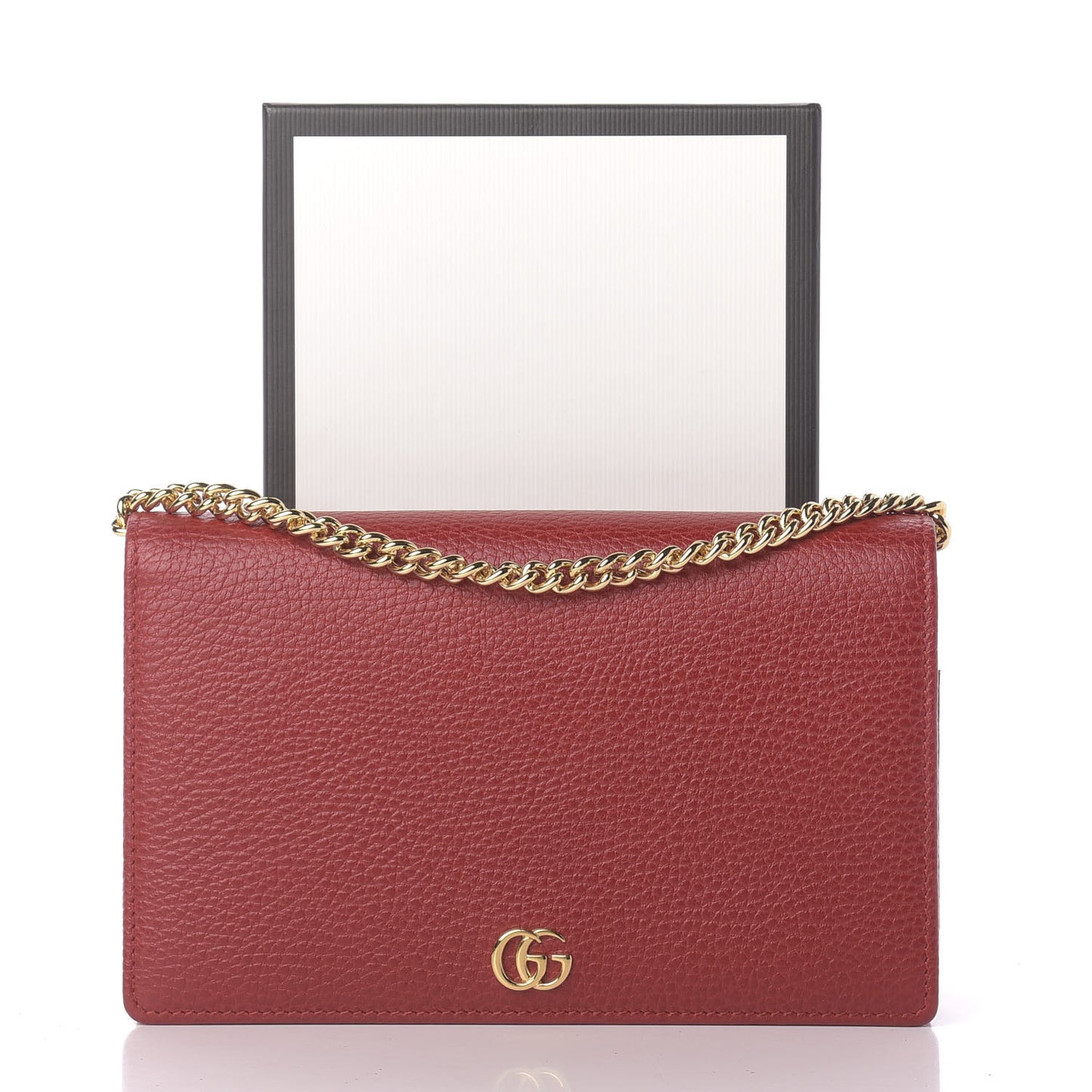 Dollar Calfskin Mini GG Marmont Chain Wallet Hibiscus Red