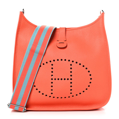 Hermes Taurillon Clemence Amazone Evelyne III PM Orange Poppy Bleu Saint Cyr 1 of 10