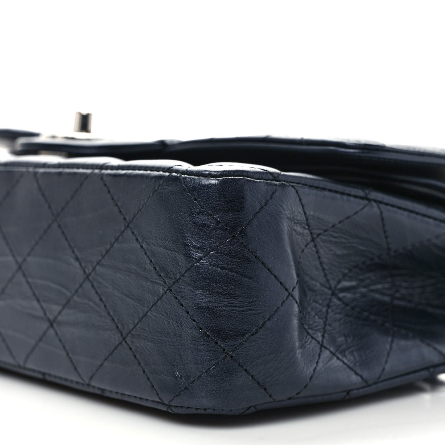 Metallic Calfskin Quilted Medium Double Flap Charcoal