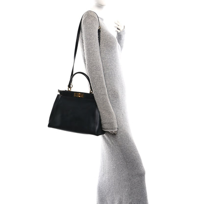 Fendi Vitello Morgan Shiny Nappa Medium Peekaboo Iconic Satchel Black Rosa Plaster 2 of 10