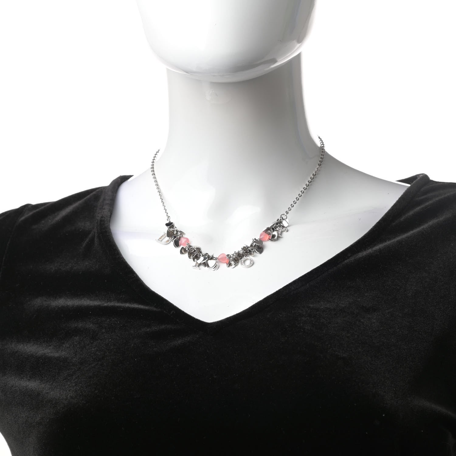 Christian Dior Crystal Rose Heart Charm Necklace 2 of 4