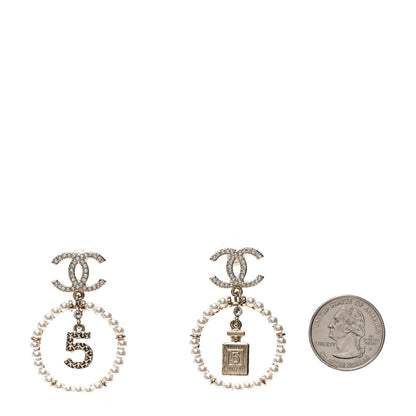 Chanel Crystal Pearl Chanel Charms CC Drop Earrings Gold 2 of 6