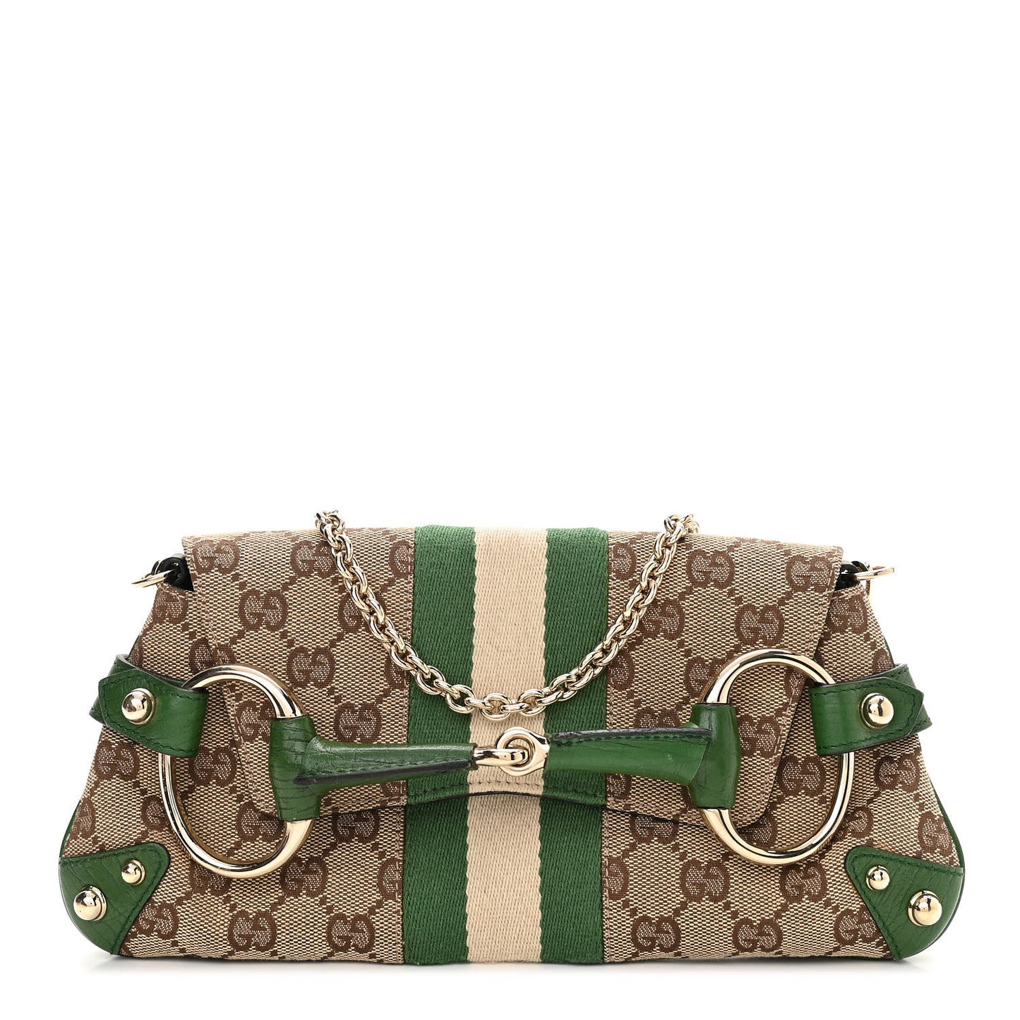 Monogram Web Small Horsebit Chain Clutch Green