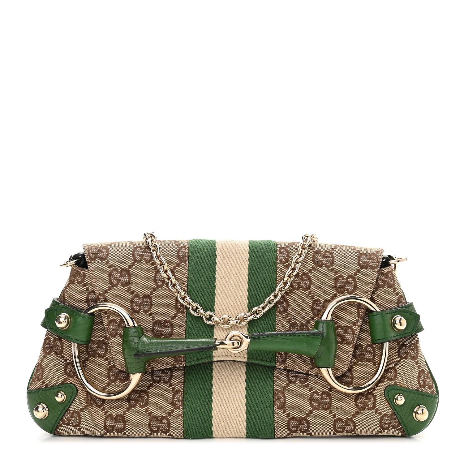 Gucci Monogram Web Small Horsebit Chain Clutch Green 1 of 11