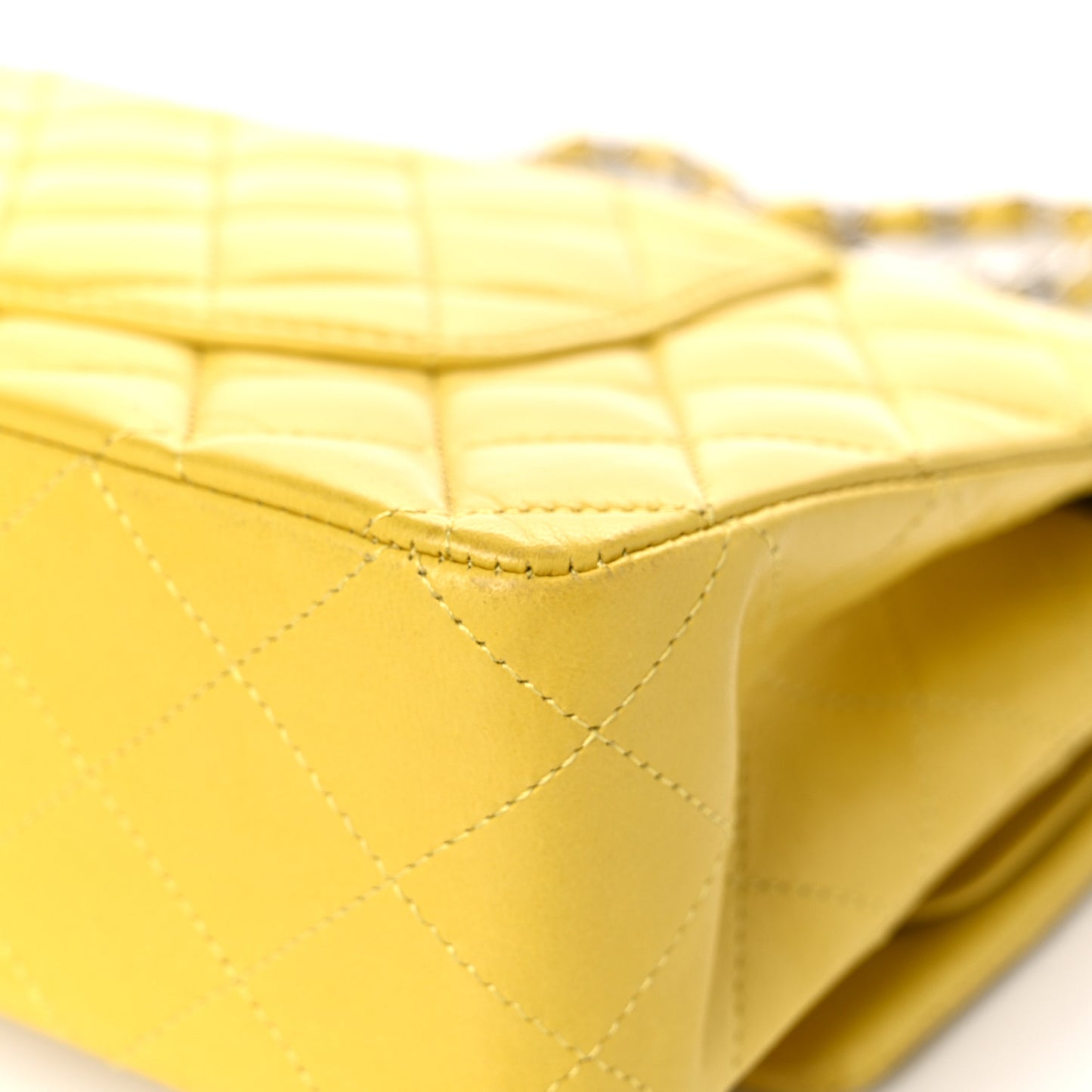 Lambskin Quilted Medium Double Flap Yellow