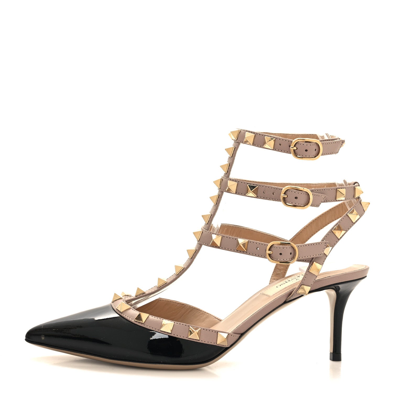 Valentino Garavani Patent Nappa Rockstud Ankle Strap 65mm Pumps 37 Black Poudre 1 of 9