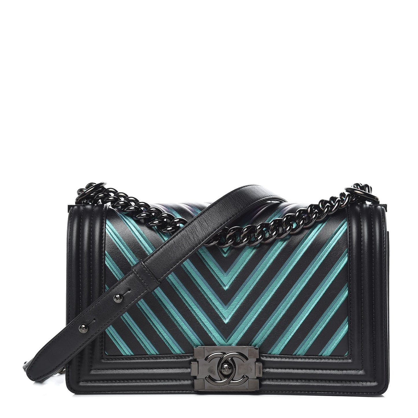 Calfskin Painted Chevron Embossed Medium Boy Flap Black