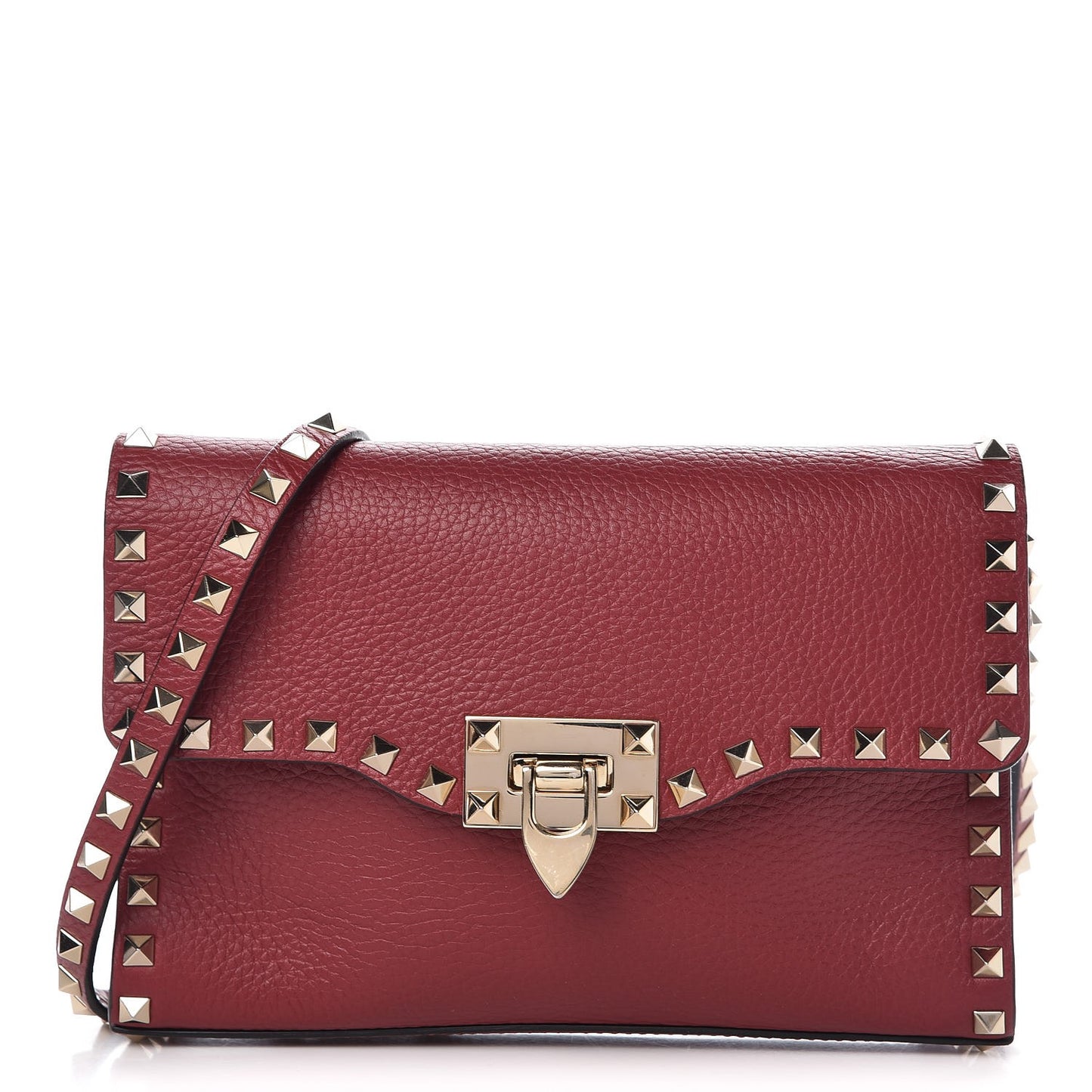 Pebbled Calfskin Medium Rockstud Flip Lock Crossbody Bag Red
