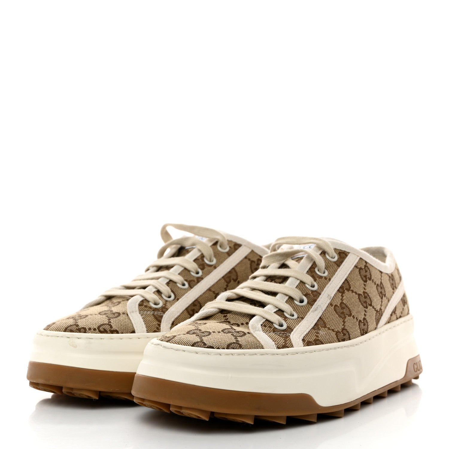 Gucci GG Monogram Womens 1977 Tennis Platform 52mm Sneakers 40 Beige Ebony Mystic White 3 of 10