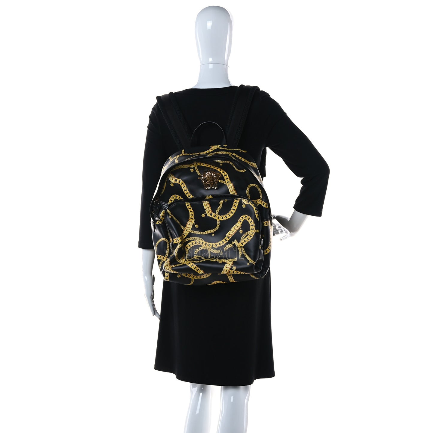 Vinyl Chain Print La Medusa Backpack Black Gold