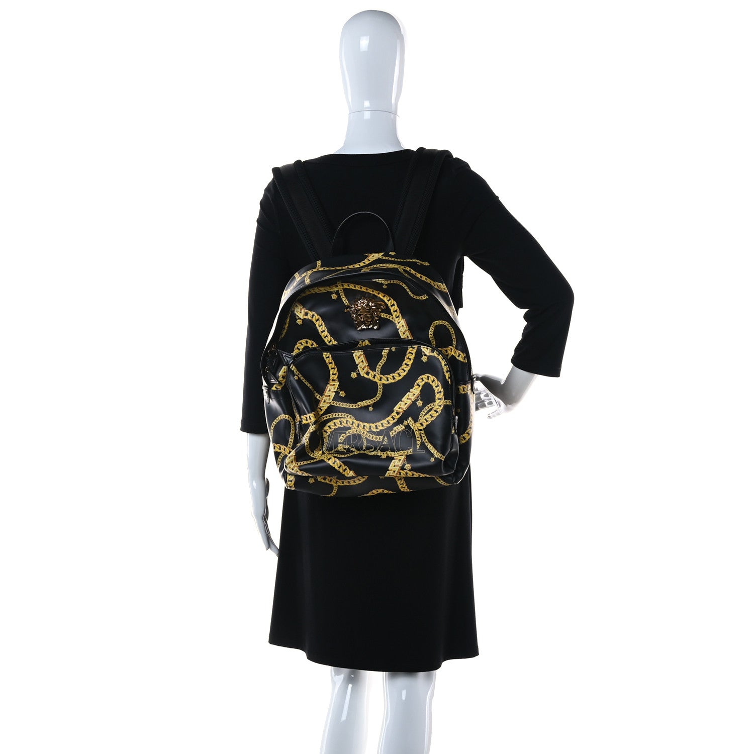 Versace Vinyl Chain Print La Medusa Backpack Black Gold 2 of 12