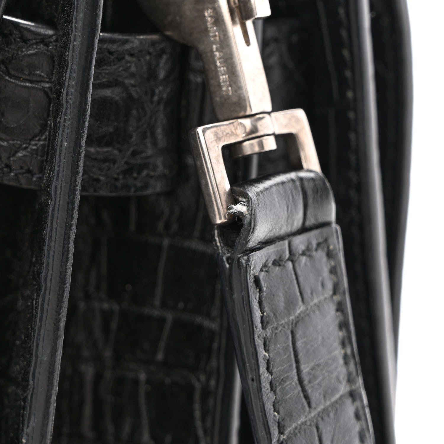 Saint Laurent Calfskin Crocodile Embossed Small Supple Sac de Jour Black 13 of 13
