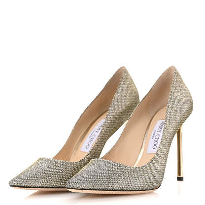 Jimmy Choo Lame Glitter Pointy Toe Romy 100 Pumps 36.5 Light Bronze 4 of 8