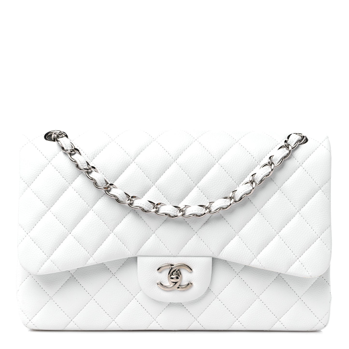 Caviar Quilted Jumbo Double Flap White