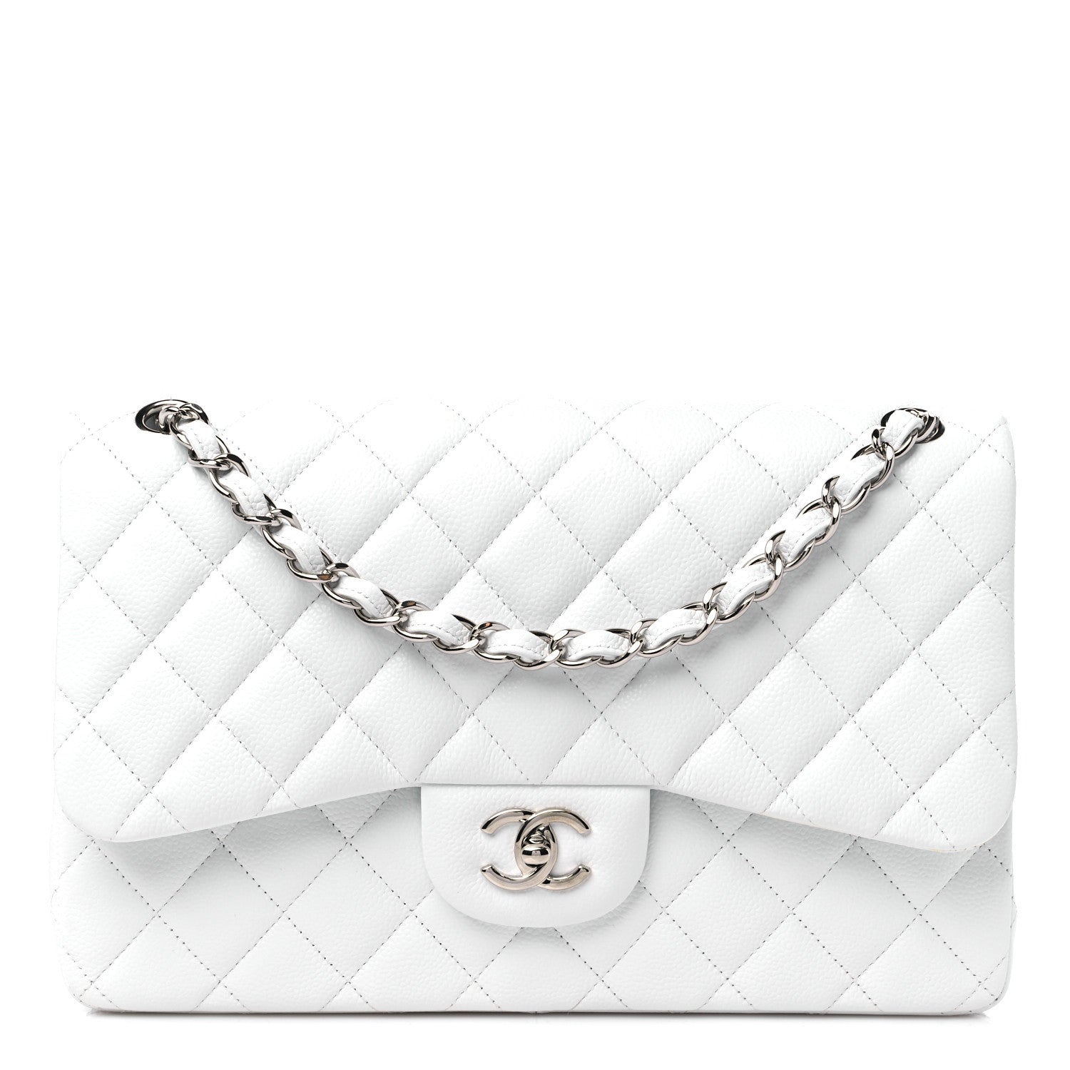 Chanel Caviar Quilted Jumbo Double Flap White 1 of 12