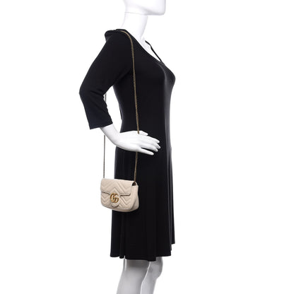 Gucci Calfskin Matelasse Super Mini GG Marmont Shoulder Bag White 2 of 13