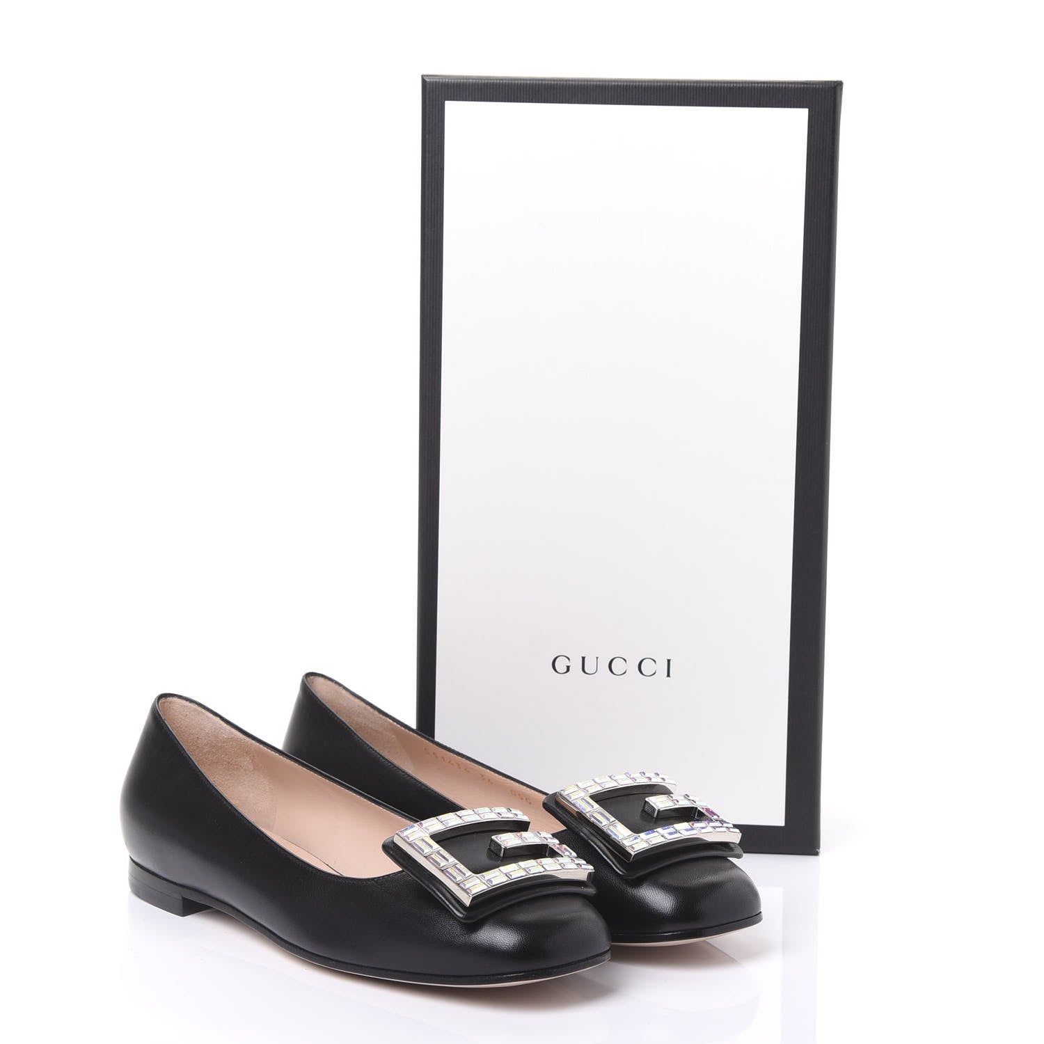Gucci Malaga Kid Crystal Square G Madelyn Ballet Flats 36 Black 9 of 9