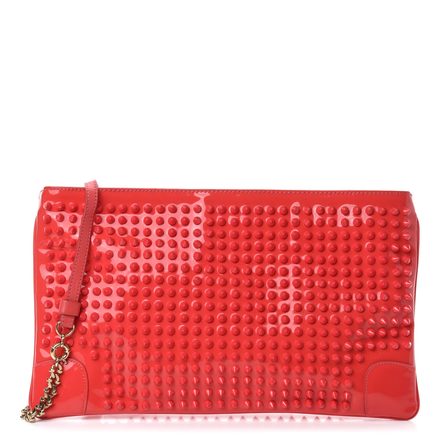Christian Louboutin Calfskin Studded Loubiposh Chain Clutch Framboisine 1 of 11