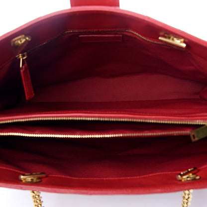Saint Laurent Smooth Calfskin Matelasse Chevron Monogram Shopping Bag Red 4 of 15
