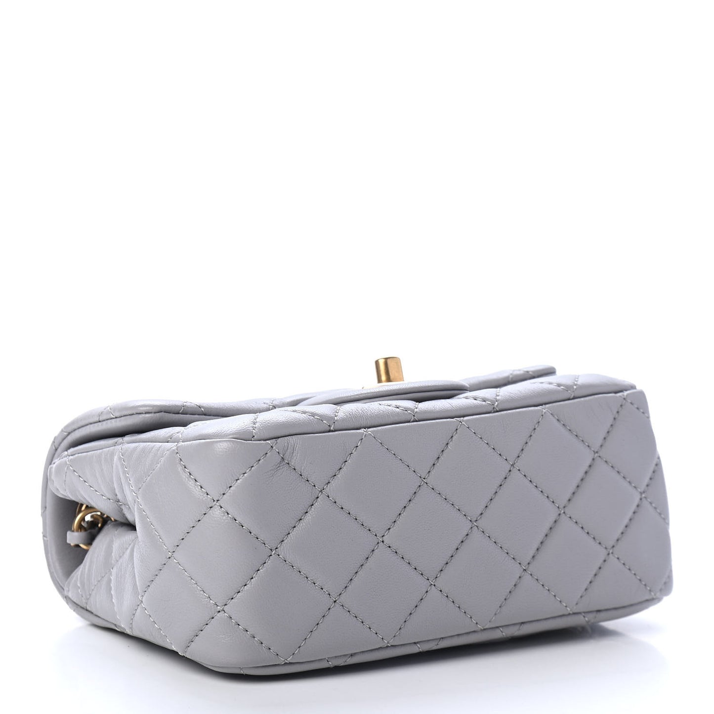 Lambskin Quilted Mini Pearl Crush Flap Light Grey