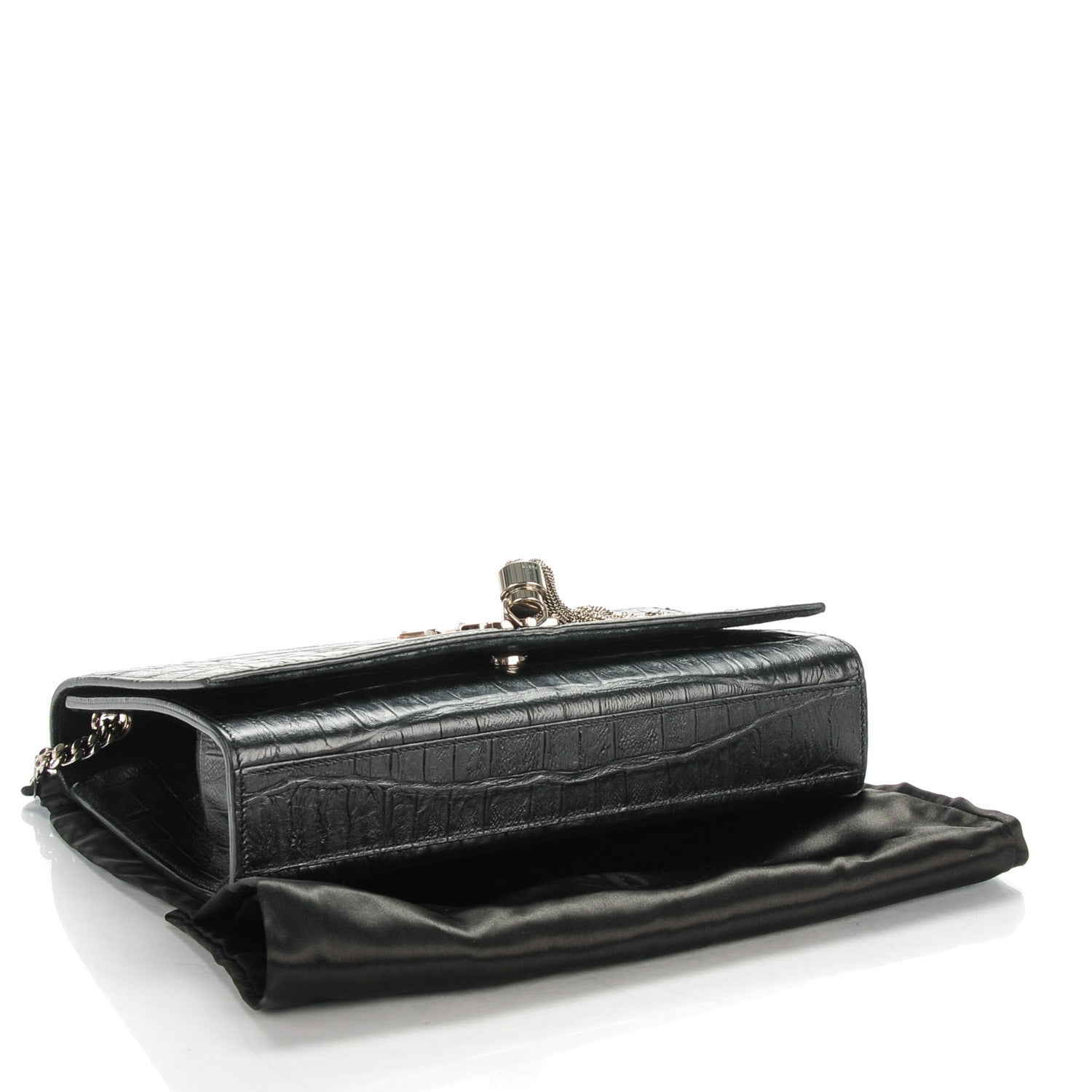 Saint Laurent Calfskin Crocodile Embossed Medium Classic Monogram Kate Tassel Satchel Black 4 of 6