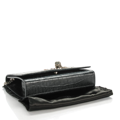 Saint Laurent Calfskin Crocodile Embossed Medium Classic Monogram Kate Tassel Satchel Black 4 of 6