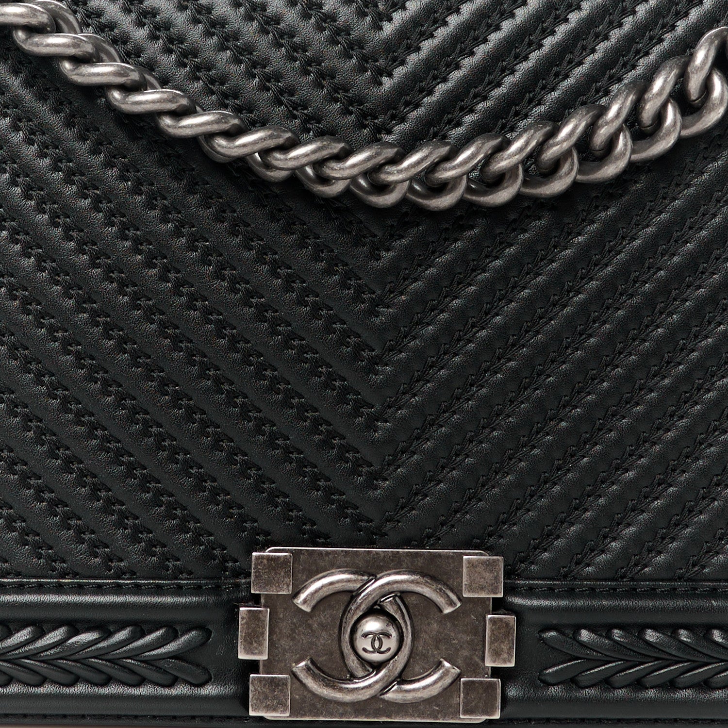 Chanel Calfskin Chevron Quilted New Medium Braided Boy Flap Black 8 of 10