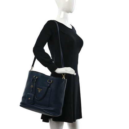 Prada Vitello Daino Pocket Shopping Tote Blue 2 of 8