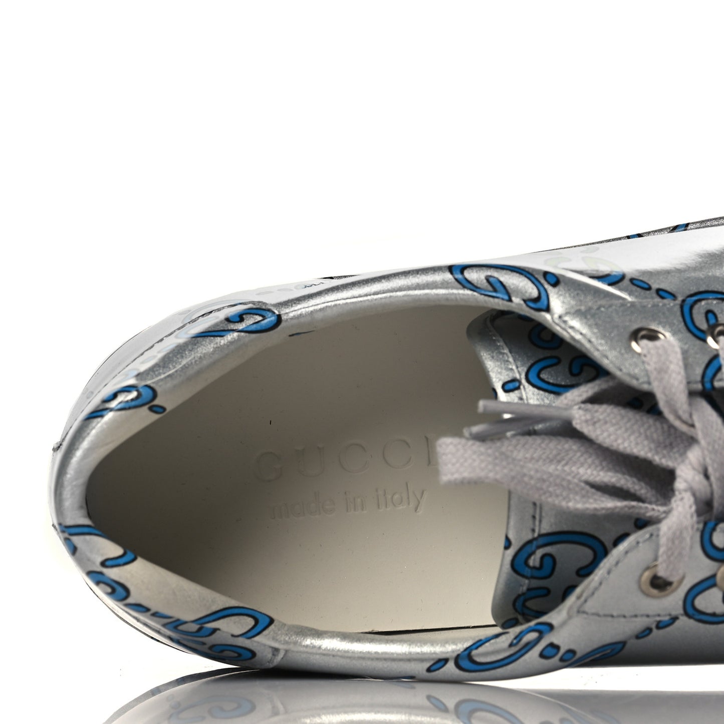 Miro Rubber Wax GucciGhost Print Mens New Ace Sneakers 8.5 Silver