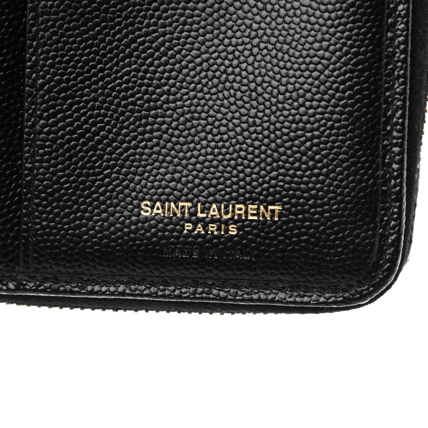 Saint Laurent Grain De Poudre Matelasse Chevron Monogram Compact Zip Around Wallet Black 7 of 9