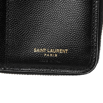 Saint Laurent Grain De Poudre Matelasse Chevron Monogram Compact Zip Around Wallet Black 7 of 9