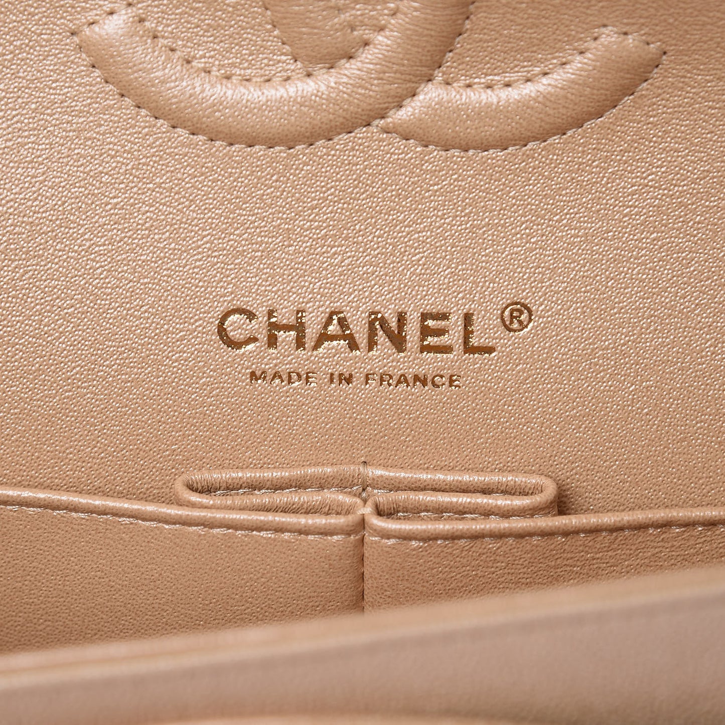 Iridescent Caviar Quilted Medium Double Flap Beige