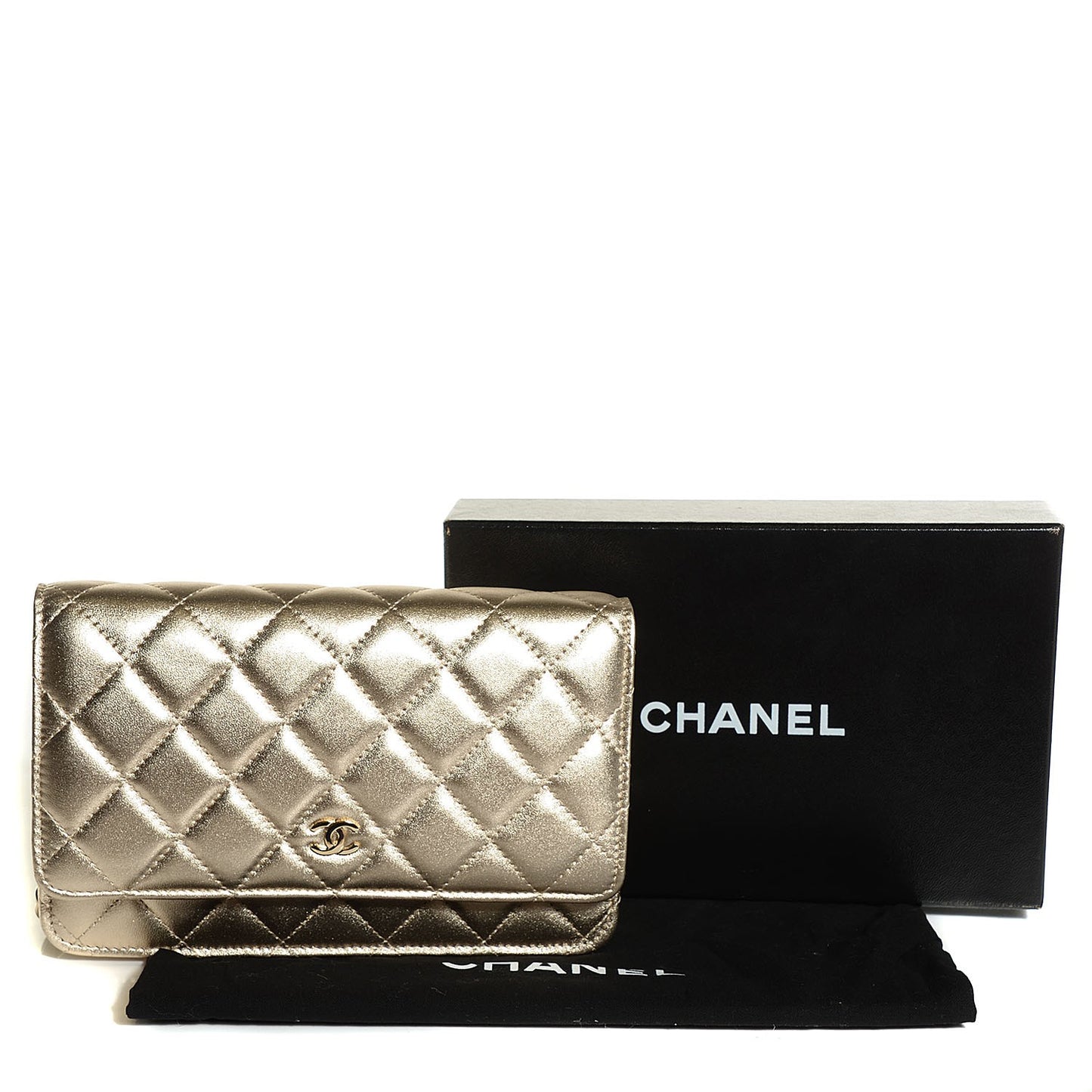 Metallic Lambskin Wallet On Chain WOC Gold