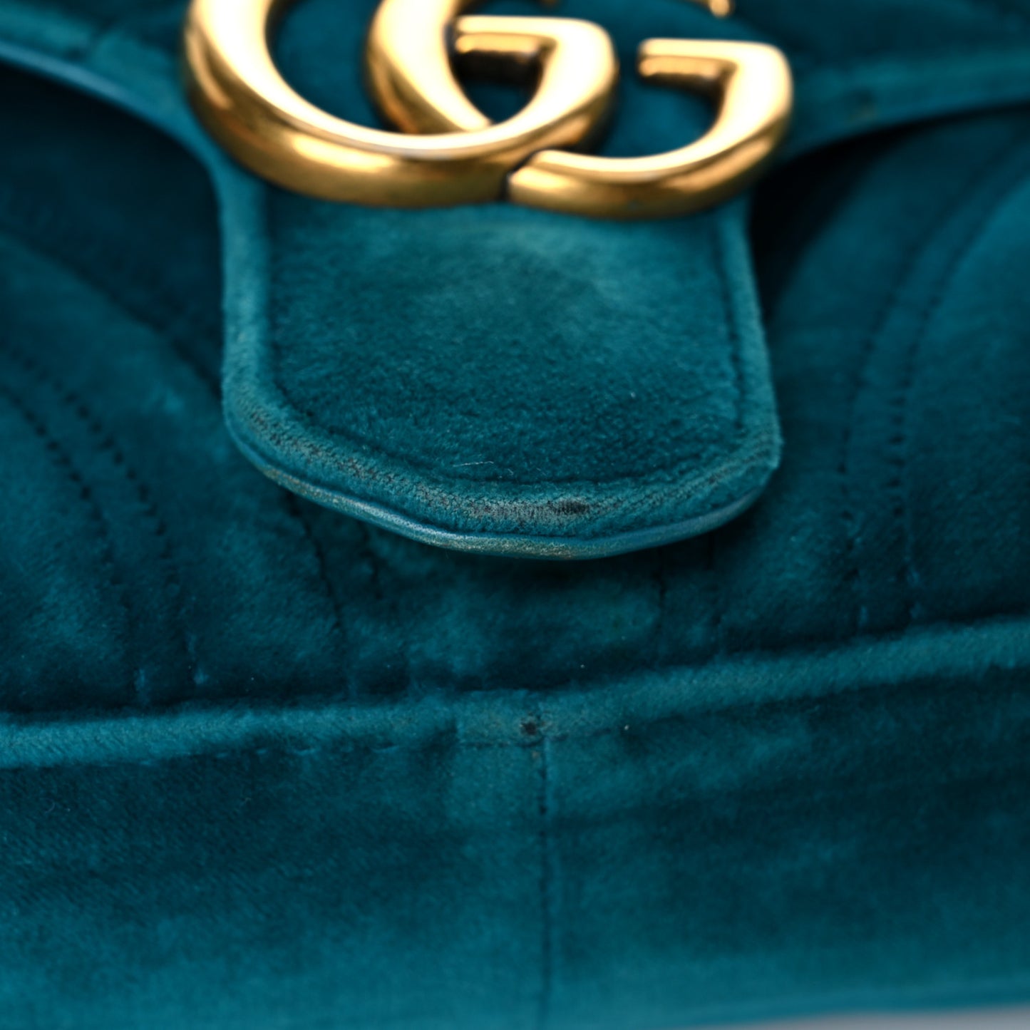 Velvet Matelasse Small GG Marmont Shoulder Bag Pavone Cyan