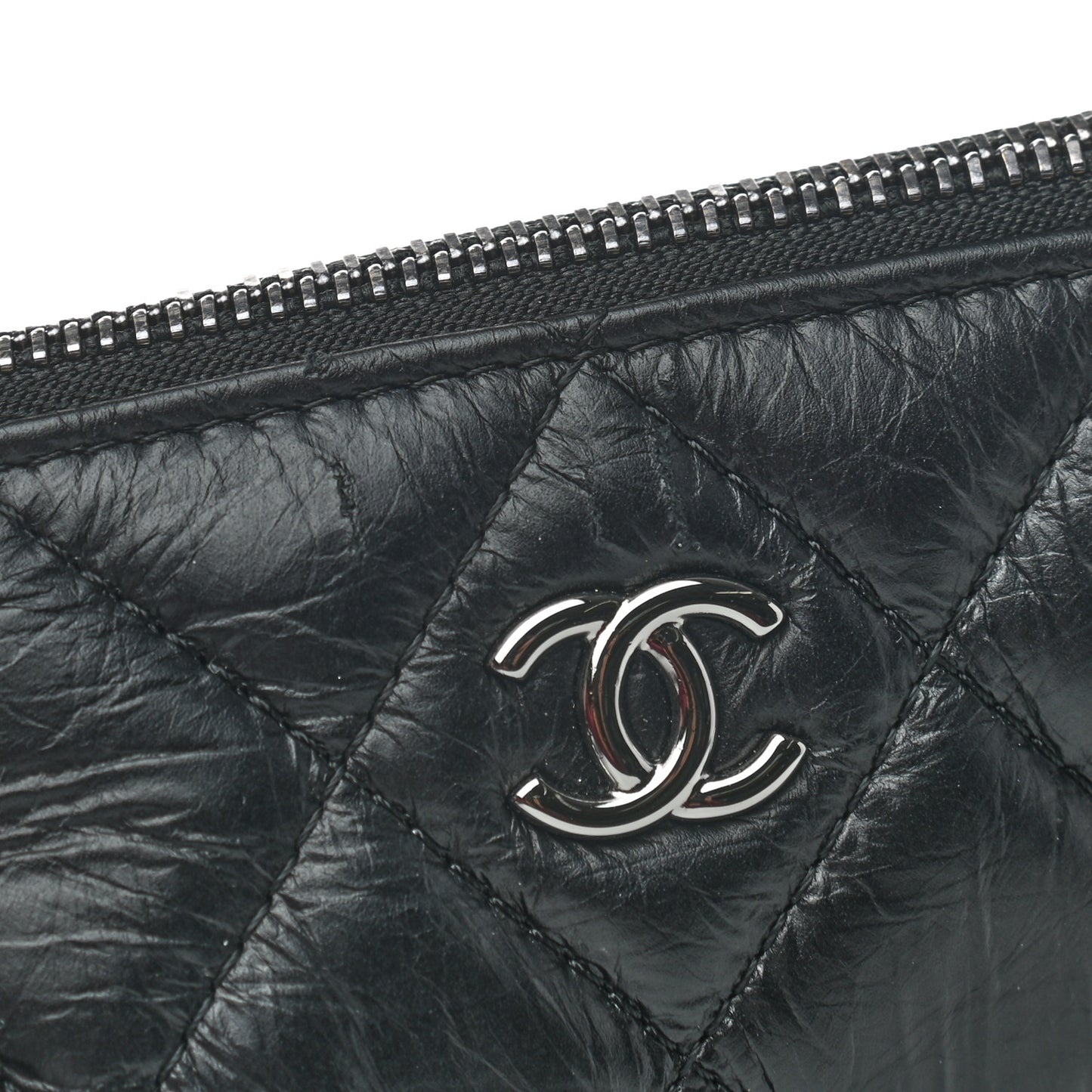 Aged Calfskin Quilted Medium Tassel Cosmetic Case Black