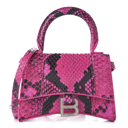 Balenciaga Shiny Calfskin Python Effect Hourglass Top Handle Bag Mini Fuchsia Black 1 of 9